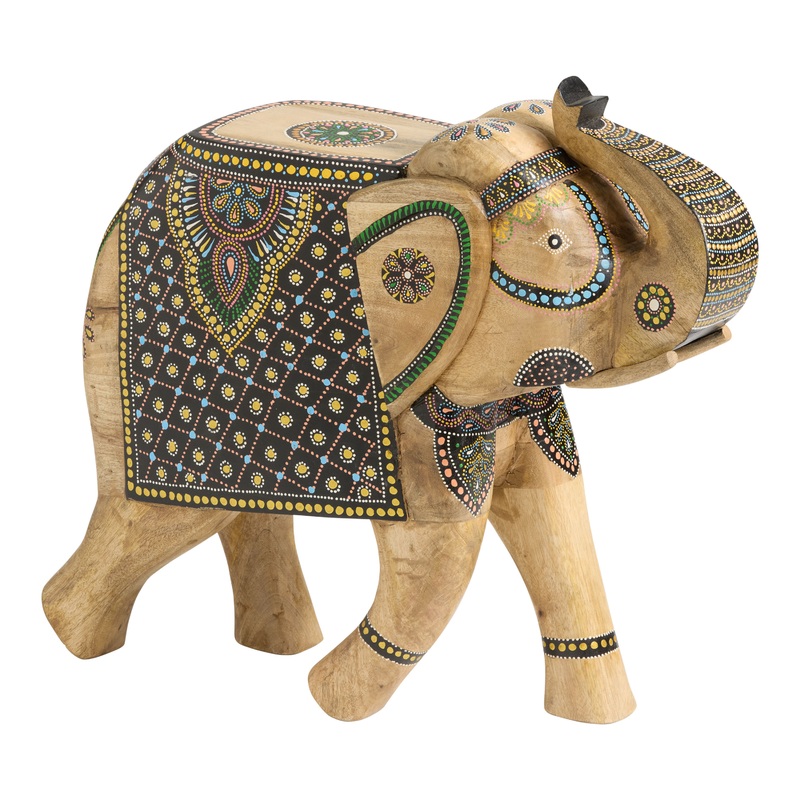CRAFT Multicolor Carved Wood Elephant Floor Decor