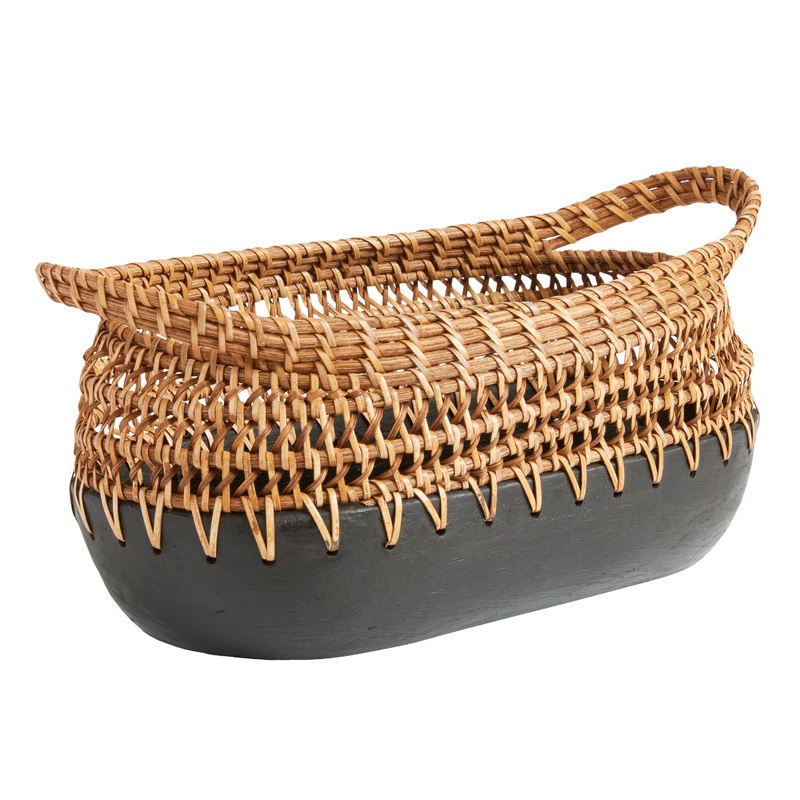 CRAFT Noor Black Terracotta and Natural Rattan Bowl Decor