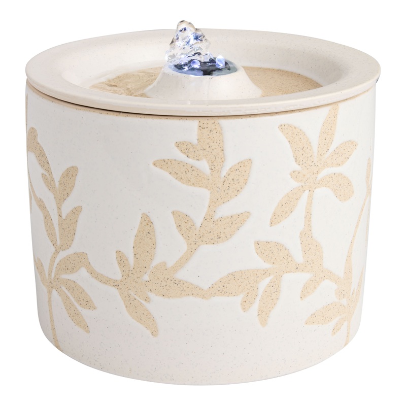 Cream Ceramic Embossed Botanicals Bubbler Fountain