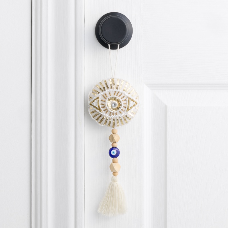 Gold Evil Eye Beaded Embroidered Door Hanger Decor