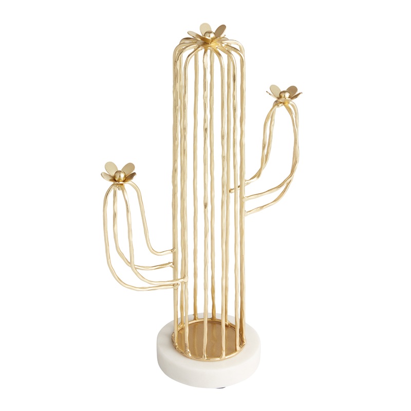 Gold Wire Cactus on Marble Stand Decor
