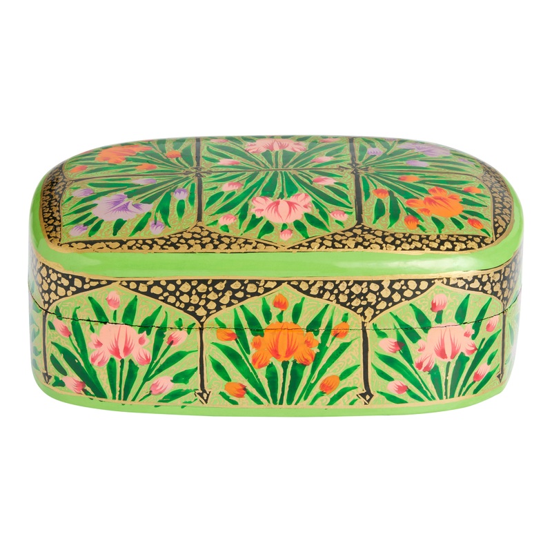 Green Paper Mache Floral Trinket Box