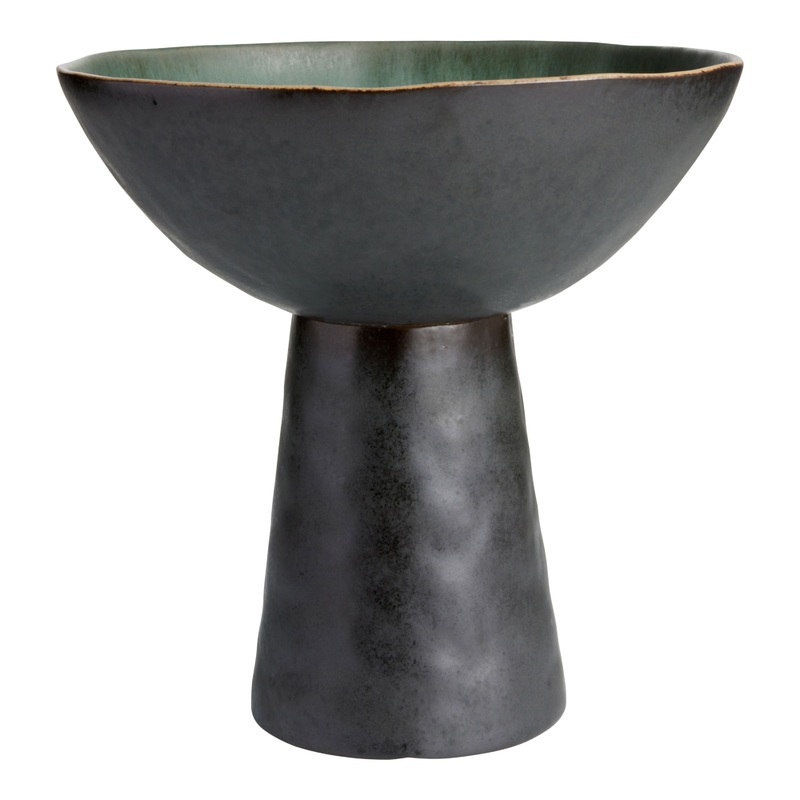 Lara Black And Green Ceramic Pedestal Bowl