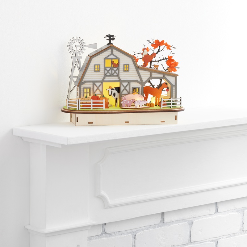 Laser Cut Wood Farmhouse Barn LED Light Up Dcor