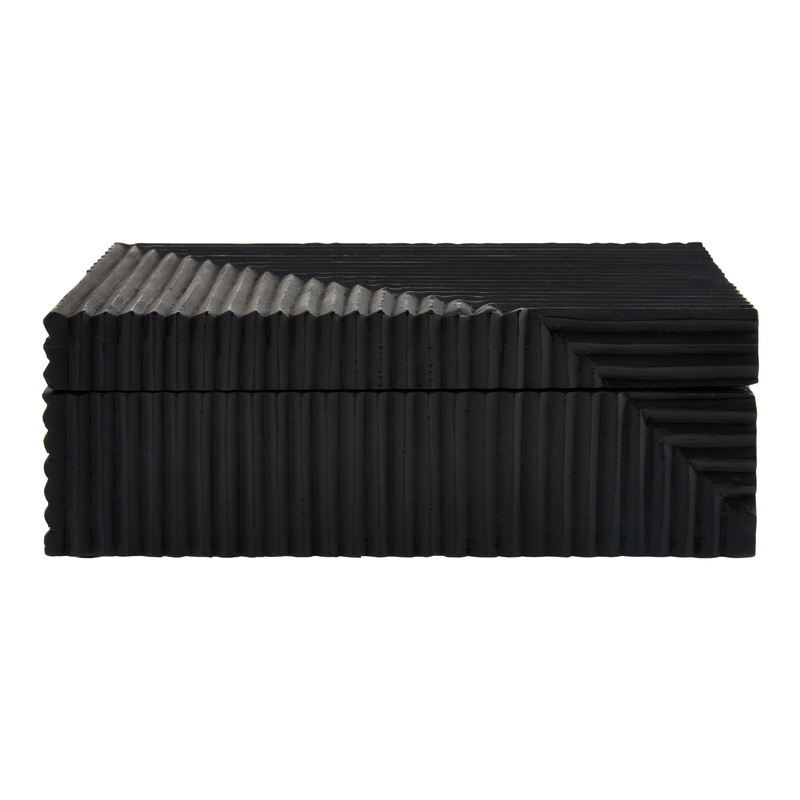 Matte Black Carved Wood Fluted Trinket Box