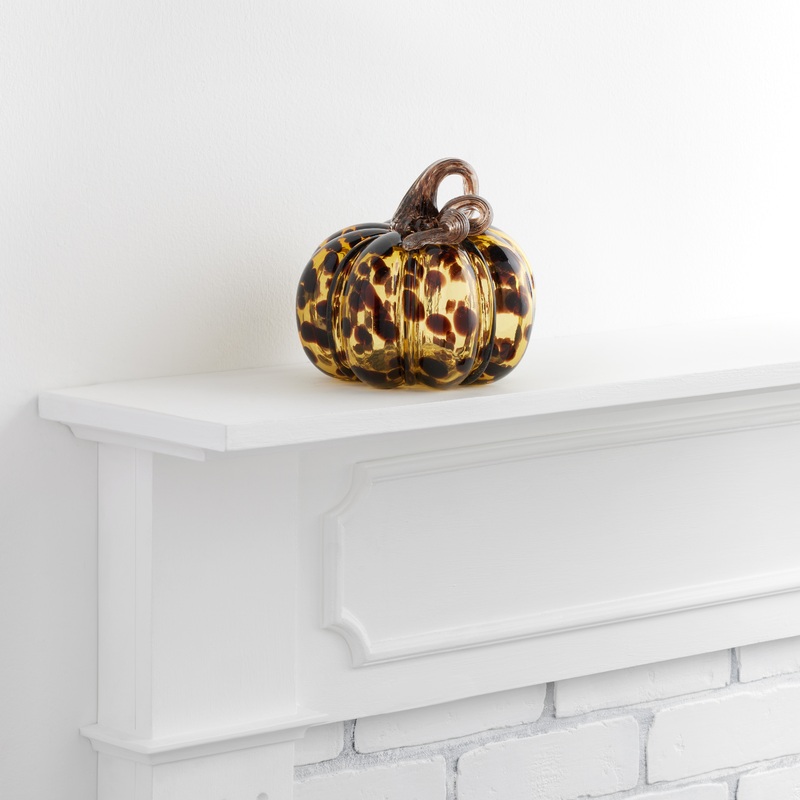 Medium Brown Tortoiseshell Blown Glass Pumpkin Dcor