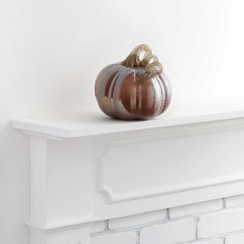 Medium Mauve Crackle Blown Glass Pumpkin Decor