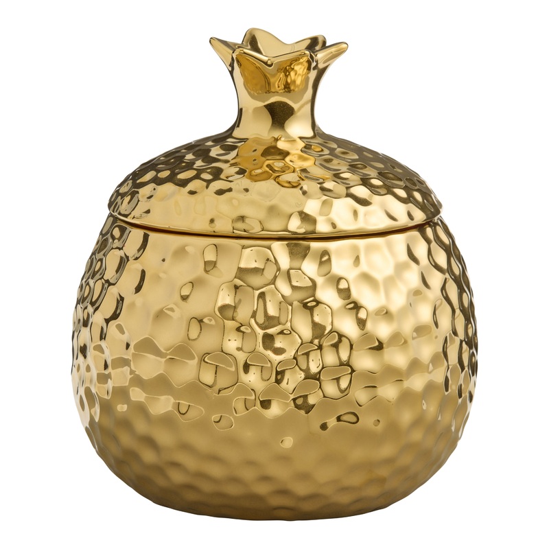 Metallic Gold Ceramic Pomegranate Shaped Trinket Box