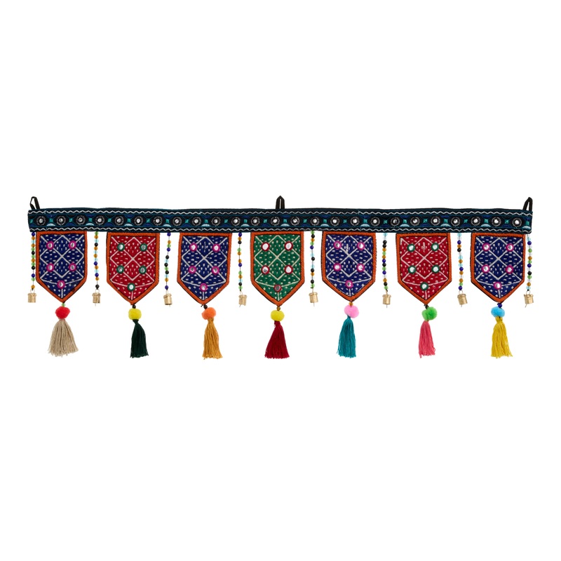 Multicolor Embroidered Flag and Bell Garland