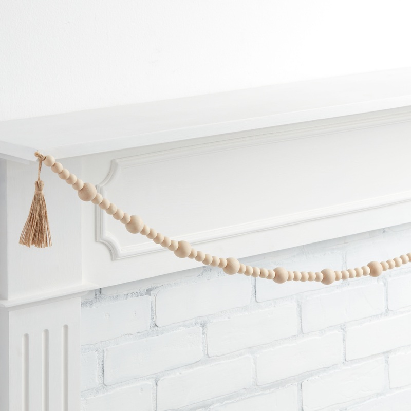 Natural Wood Bead And Jute Tassel Garland