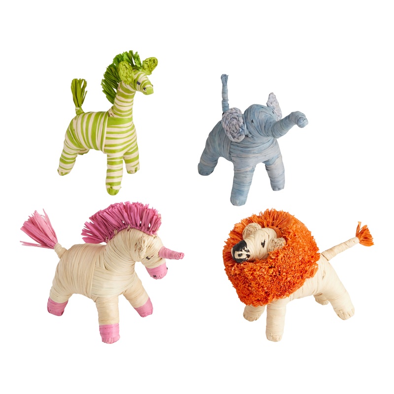 Raffia Natural Fiber Animal Figure Decor Set of 4