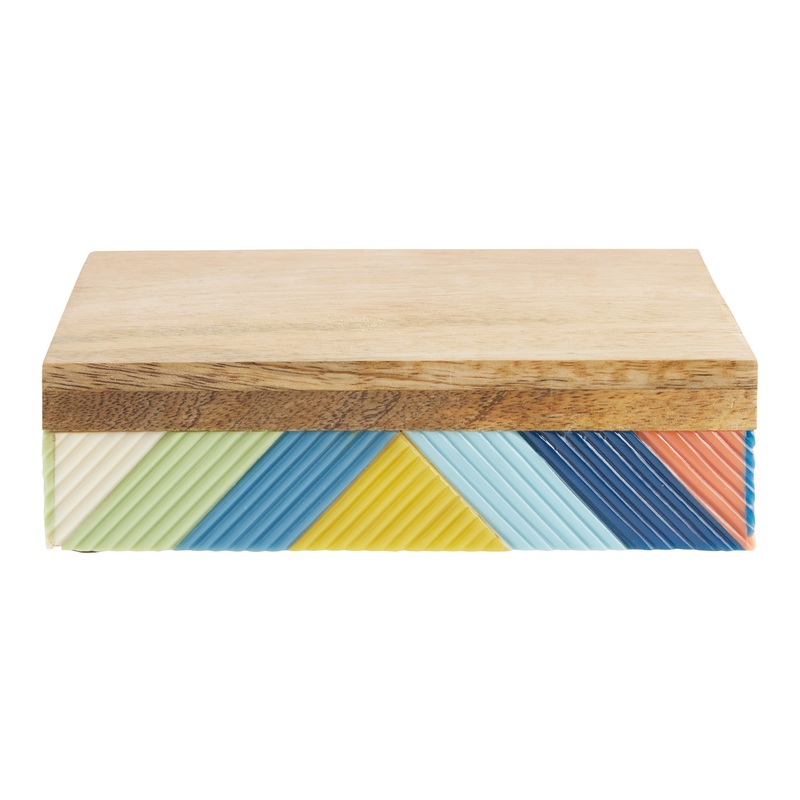 Rainbow Resin and Carved Wood Trinket Box
