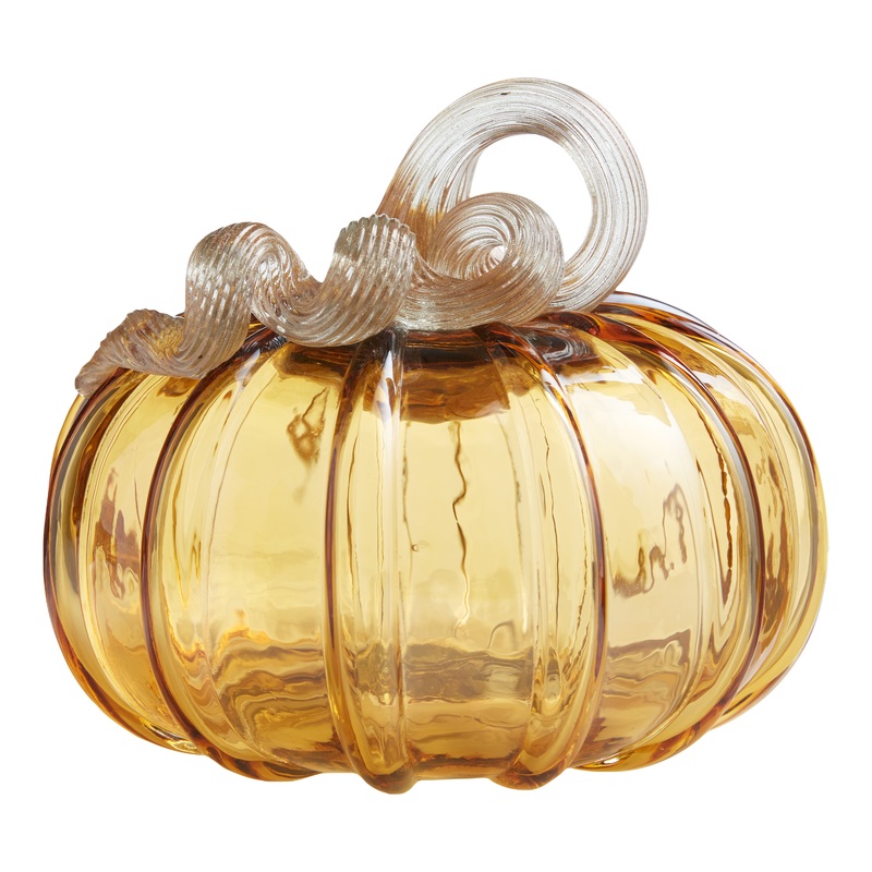 Small Amber Blown Glass Pumpkin Dcor
