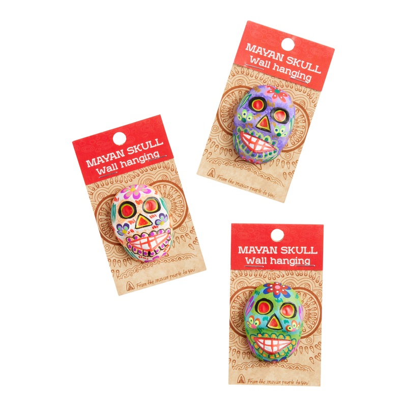Small Mayan Ceramic Skull Decor Set Of 3