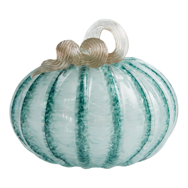 Small Teal Green And White Blown Glass Pumpkin Dcor