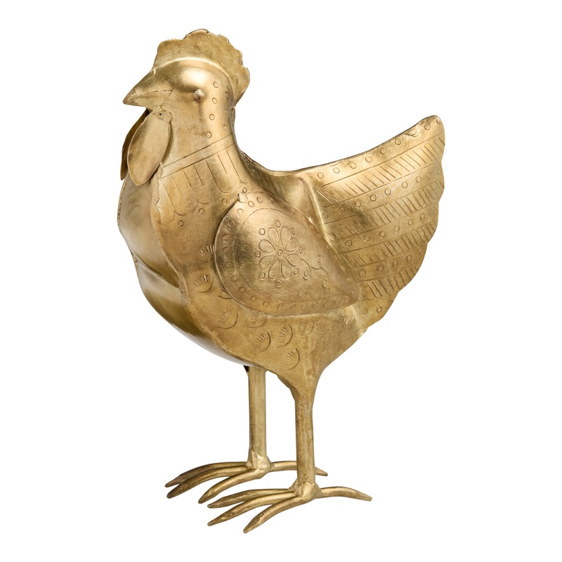 CRAFT Antique Gold Metal Etched Hen Decor
