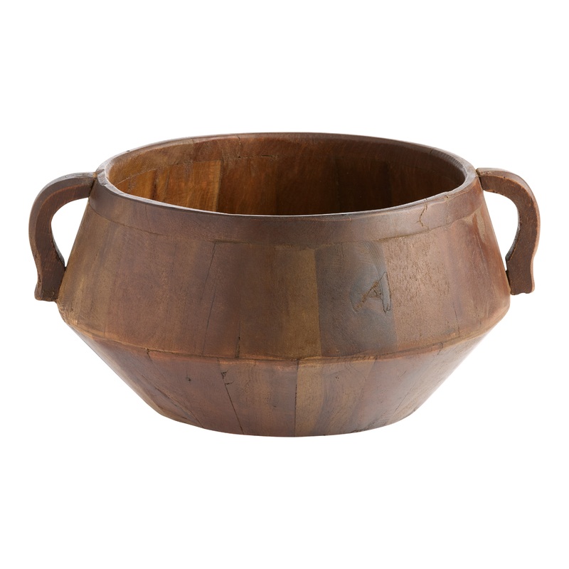 CRAFT Brown Reclaimed Wood Carved Bowl with Handles
