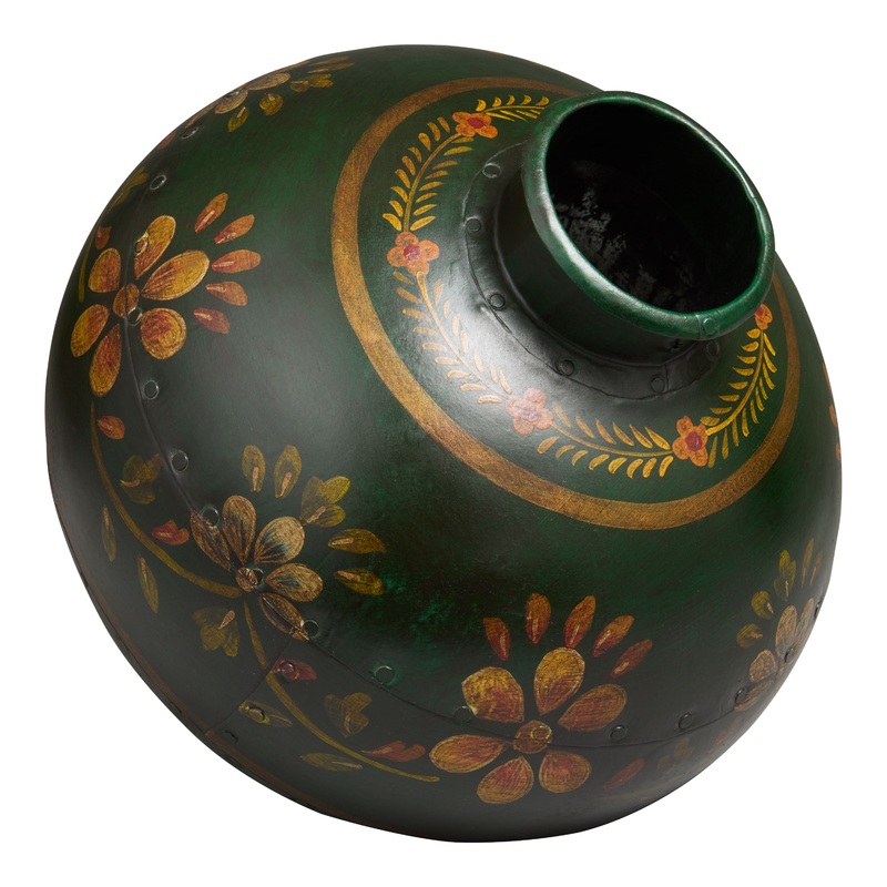 CRAFT Dark Green Hand Painted Authentic Found Iron Pot