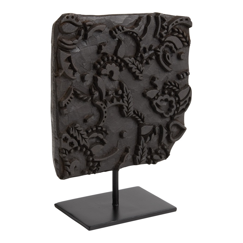 CRAFT Found Wood Block Print on Stand Decor