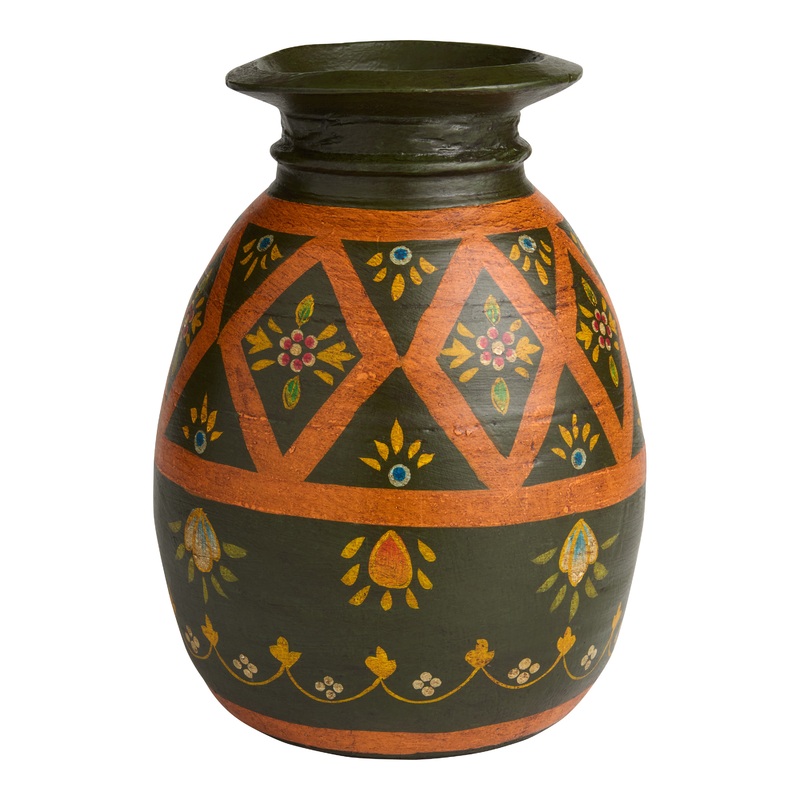 CRAFT Hand Painted Flower Authentic Found Wood Pot