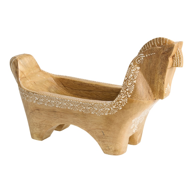 CRAFT Natural Wood Hand Painted Horse Bowl