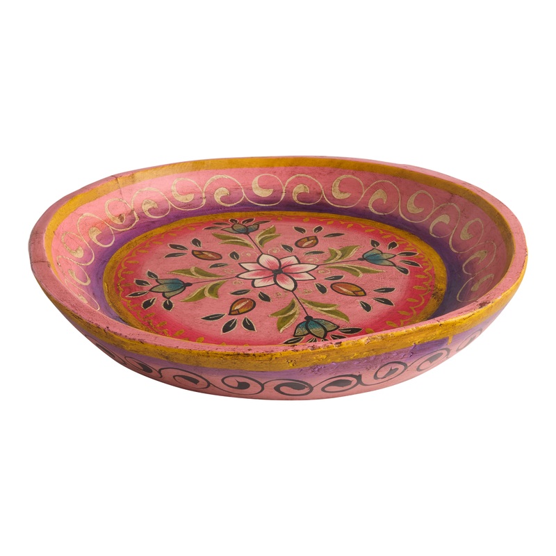 CRAFT Pink Hand Painted Reclaimed Wood Parat Bowl