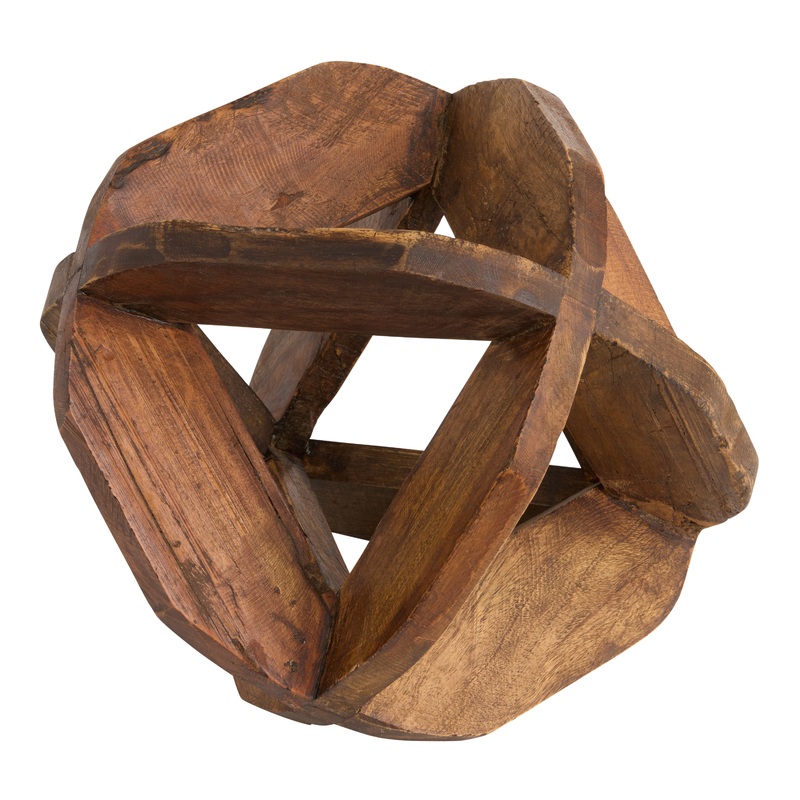 CRAFT Reclaimed Wood Carved Geo Orb Sculpture Decor