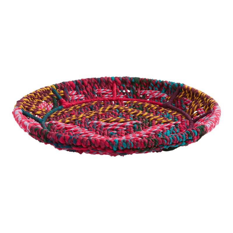 CRAFT Round Rainbow Chindi and Natural Jute Tray