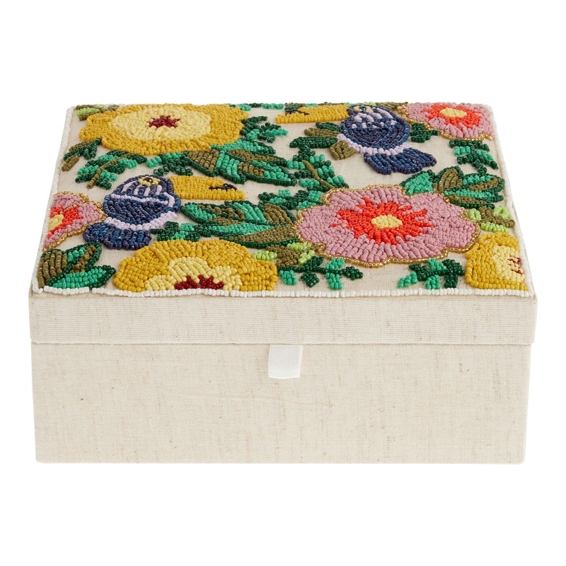 Floral Toucan Beaded and Embroidered Storage Box
