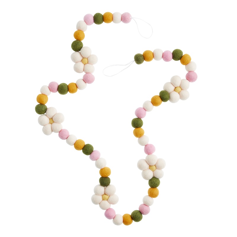 Green and Gold Felt Pom Pom and Flower Garland