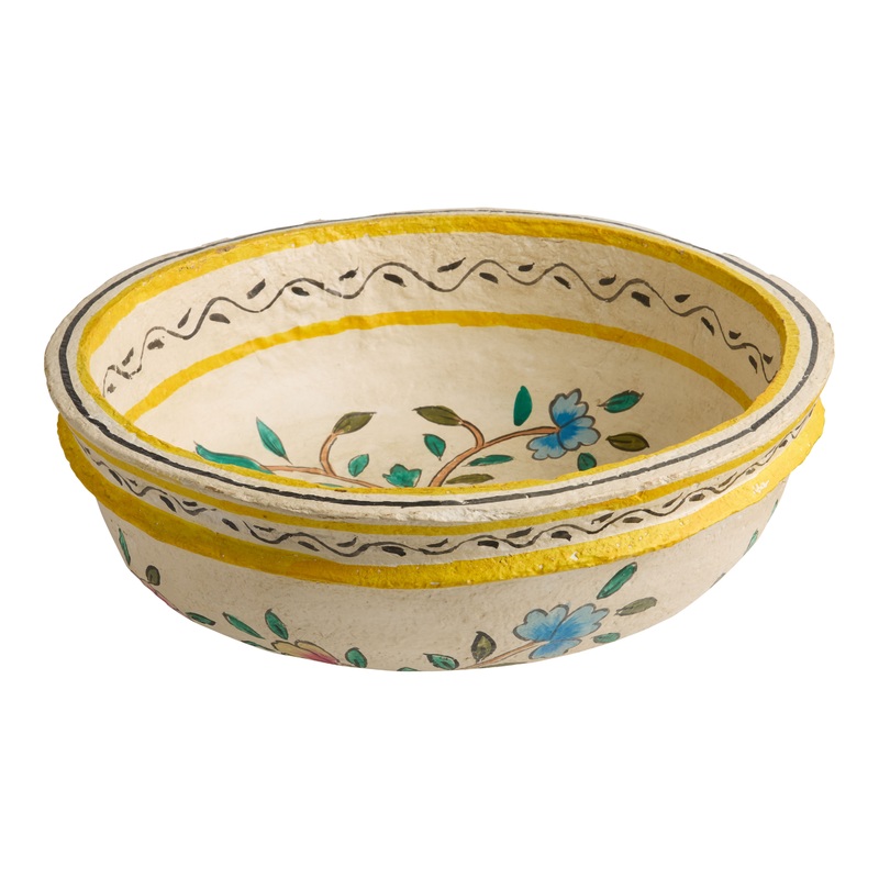 Large Hand Painted Paper Mache Bowl Decor