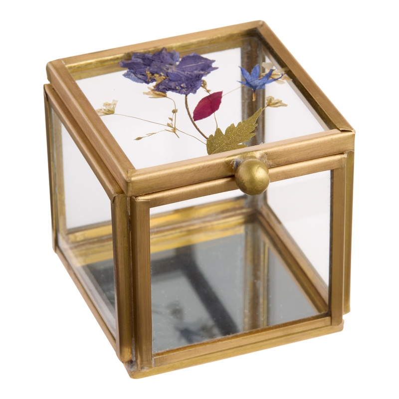 Mini Square Glass Pressed Flower Trinket Box