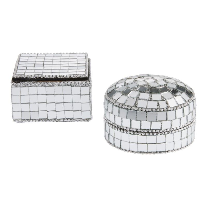 Mini Wood Disco Mosaic Trinket Box Set of 2