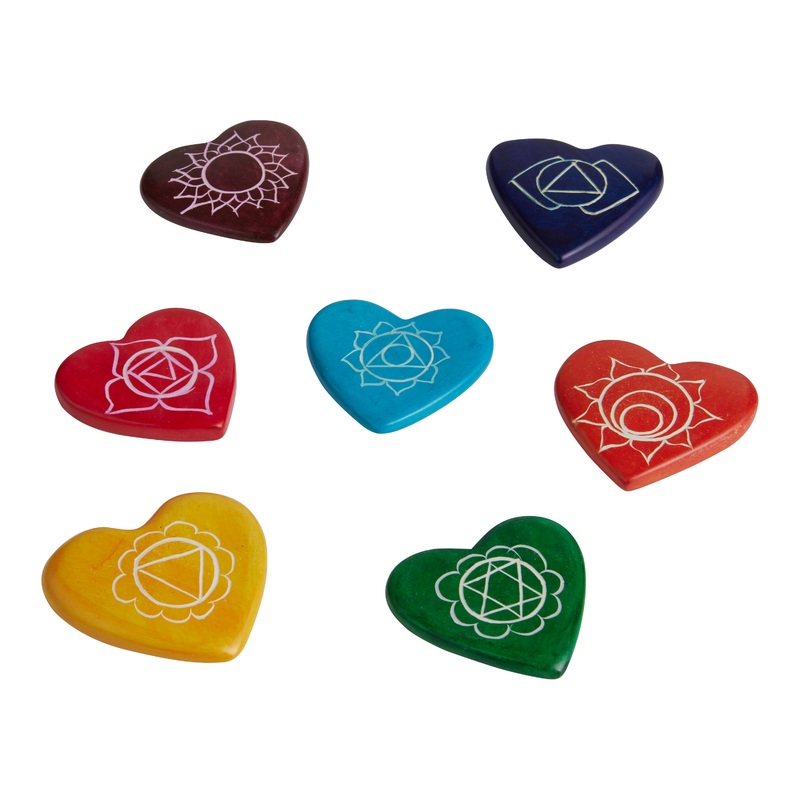 Multicolor Kisii Soapstone Chakra Hearts 7 Piece