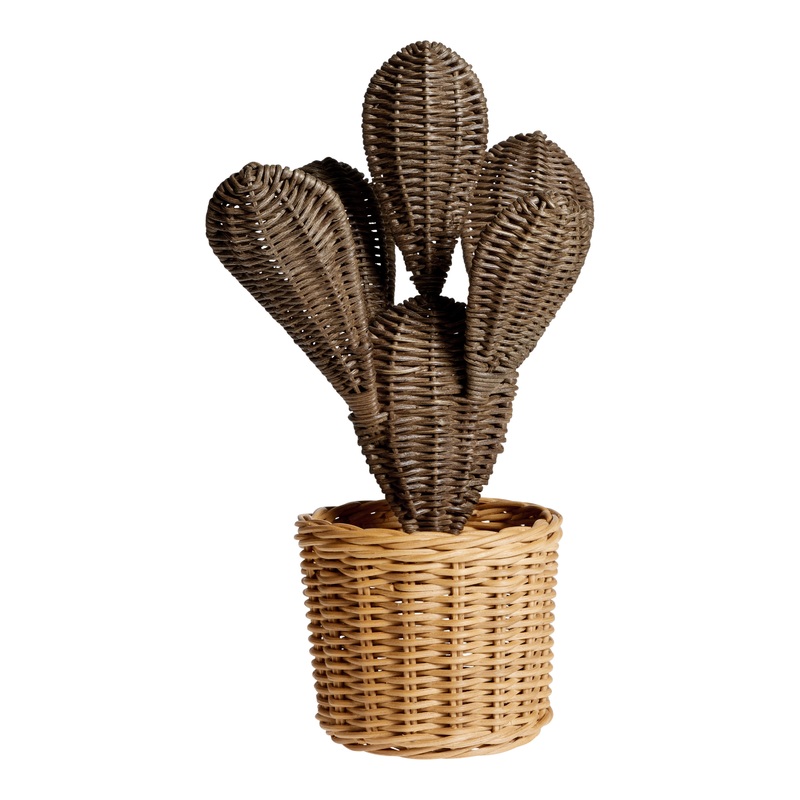 Natural and Black Woven Rattan Cactus Decor