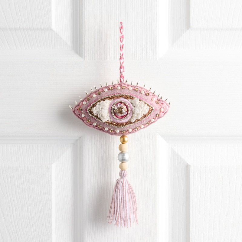 Pink Beaded Evil Eye Hanging Decor