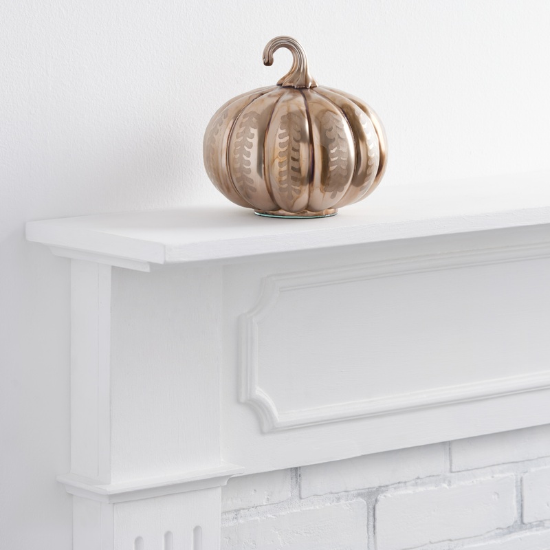 Short Gold Mercury Glass Etched Botanical Pumpkin Decor