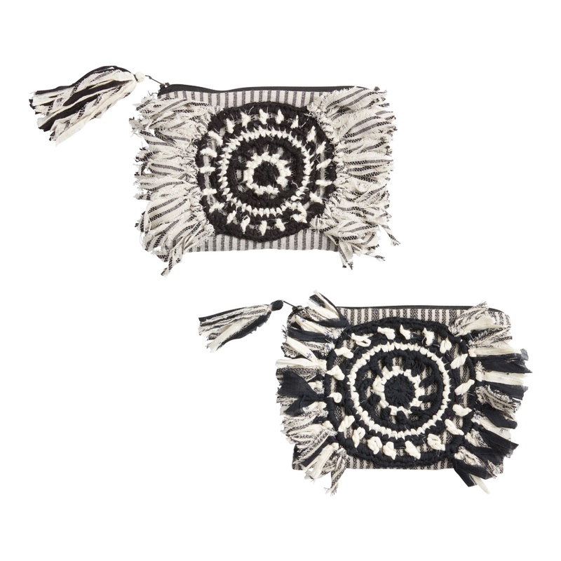 Silaiwali Black And White Upcycled Fabric Zip Pouch