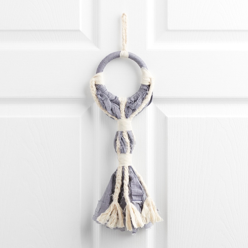 Silaiwali Blue And Ivory Upcycled Fabric Hanging Decor