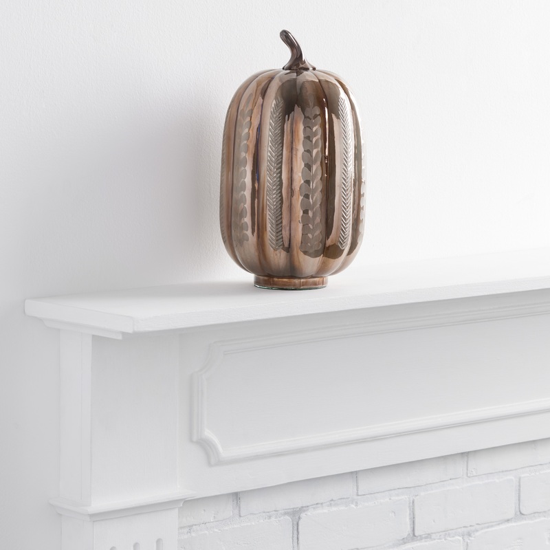 Tall Gold Mercury Glass Etched Botanical Pumpkin Decor