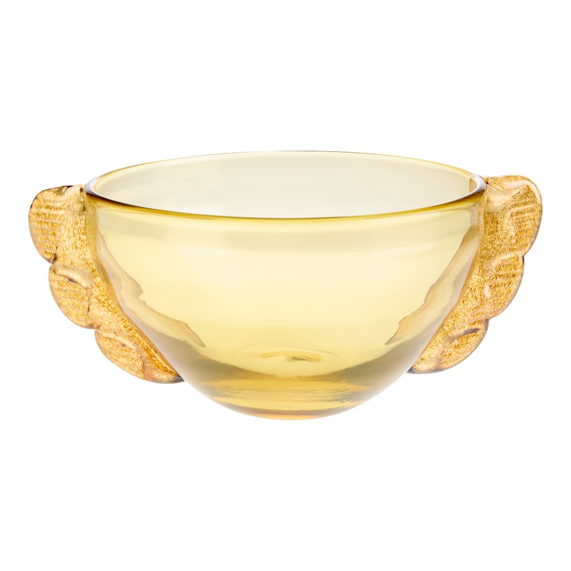 Amber Art Glass Winged Bowl Decor