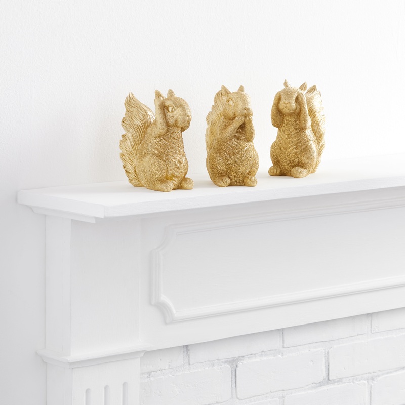 Antique Gold Squirrel No Evil Decor Set of 3
