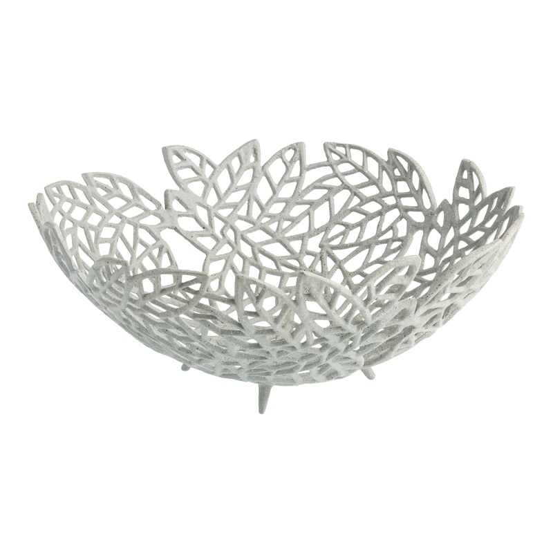 Blue Metal Leaf Bowl Decor