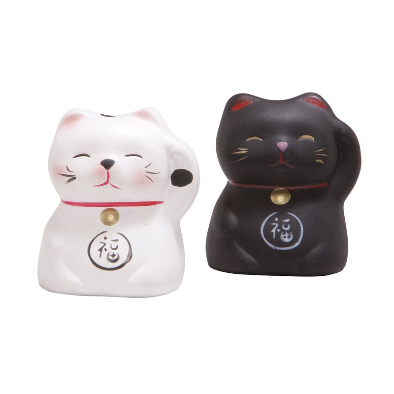 Ceramic Lucky Cat Figures Set of 2