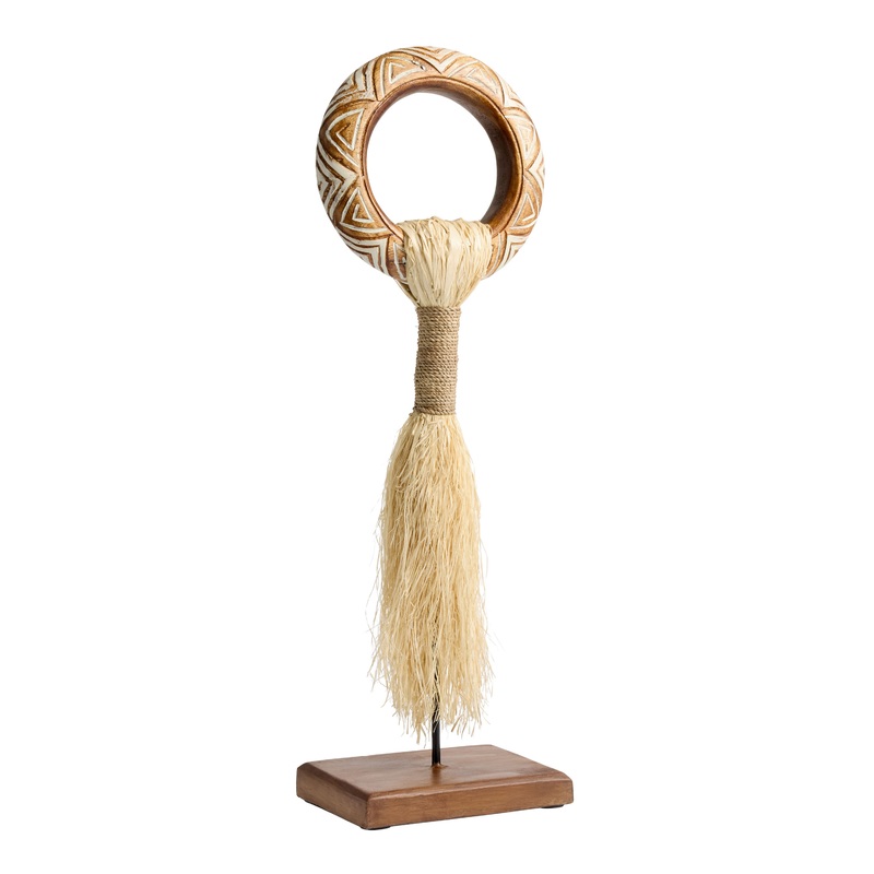 CRAFT Wood Loop with Raffia Tassel on Stand Decor