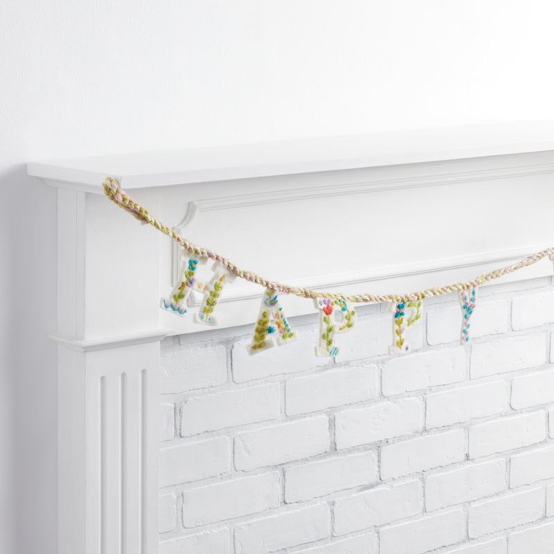 Felted Wool Floral Happy Easter Garland