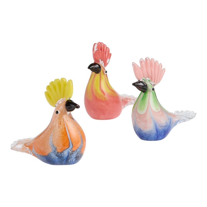Glass Tropical Bird Decor Set of 3