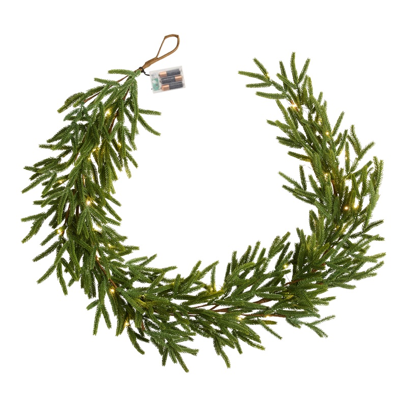 Green Faux Norfolk Pine Pre Lit LED Battery Operated Garland