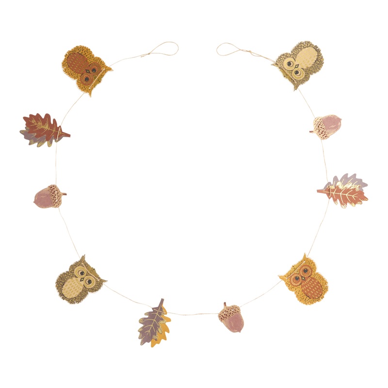 Handmade Paper Owl and Leaves Garland