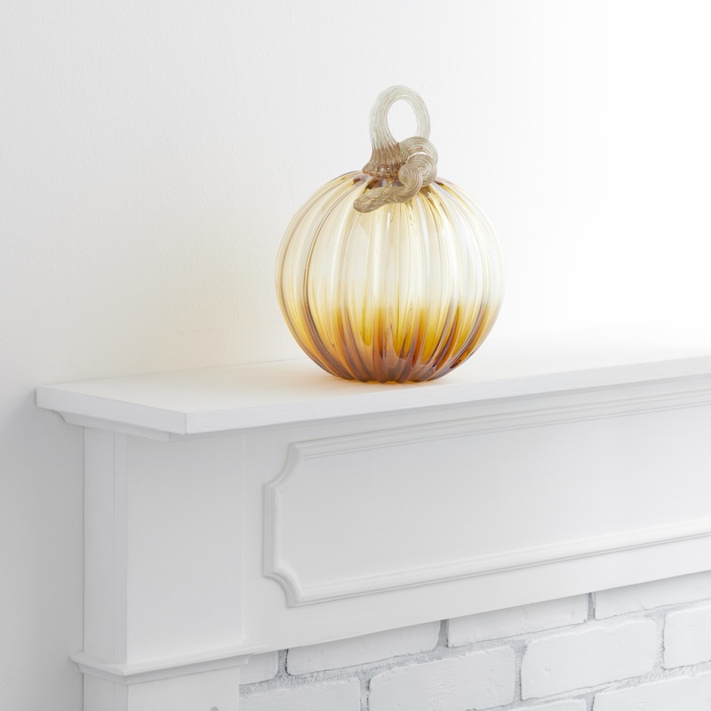 Large Amber Ombre Blown Glass Pumpkin Dcor